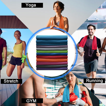 SYIGICE 12 Pack Cooling Towels, 32 x 12 Inch Microfiber Ice Towels, Soft and Breathable Neck and Face Cooling Towels, Sweat Wicking Towels for Yoga, Running, Gym, Workout, Outdoor Exercise, 10 Colors