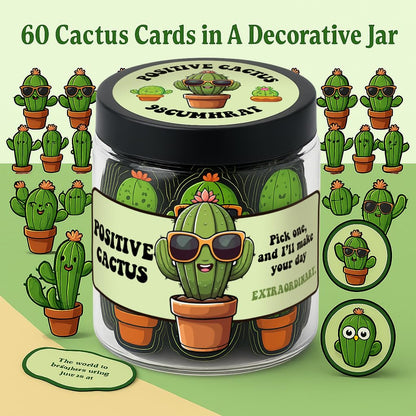 60 Positive Cactus Cards, Succulent, Positive Pickle Gifts for Women, Funny Pickle Gifts, Valentines Cards, Christmas Female - Birthday (Positive Cactus)