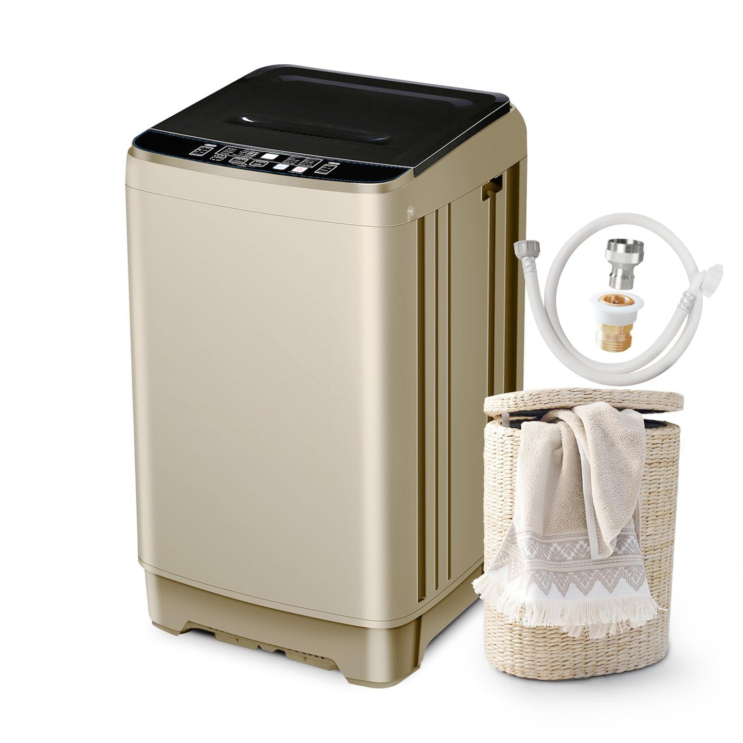 Borcolo Portable Washing Machine Full Automatic 17.7lbs Small Washing Machine for Apartment 10 Wash Program with Drain Hose, Portable Washer Machine for Dorm, College, RV, Golden