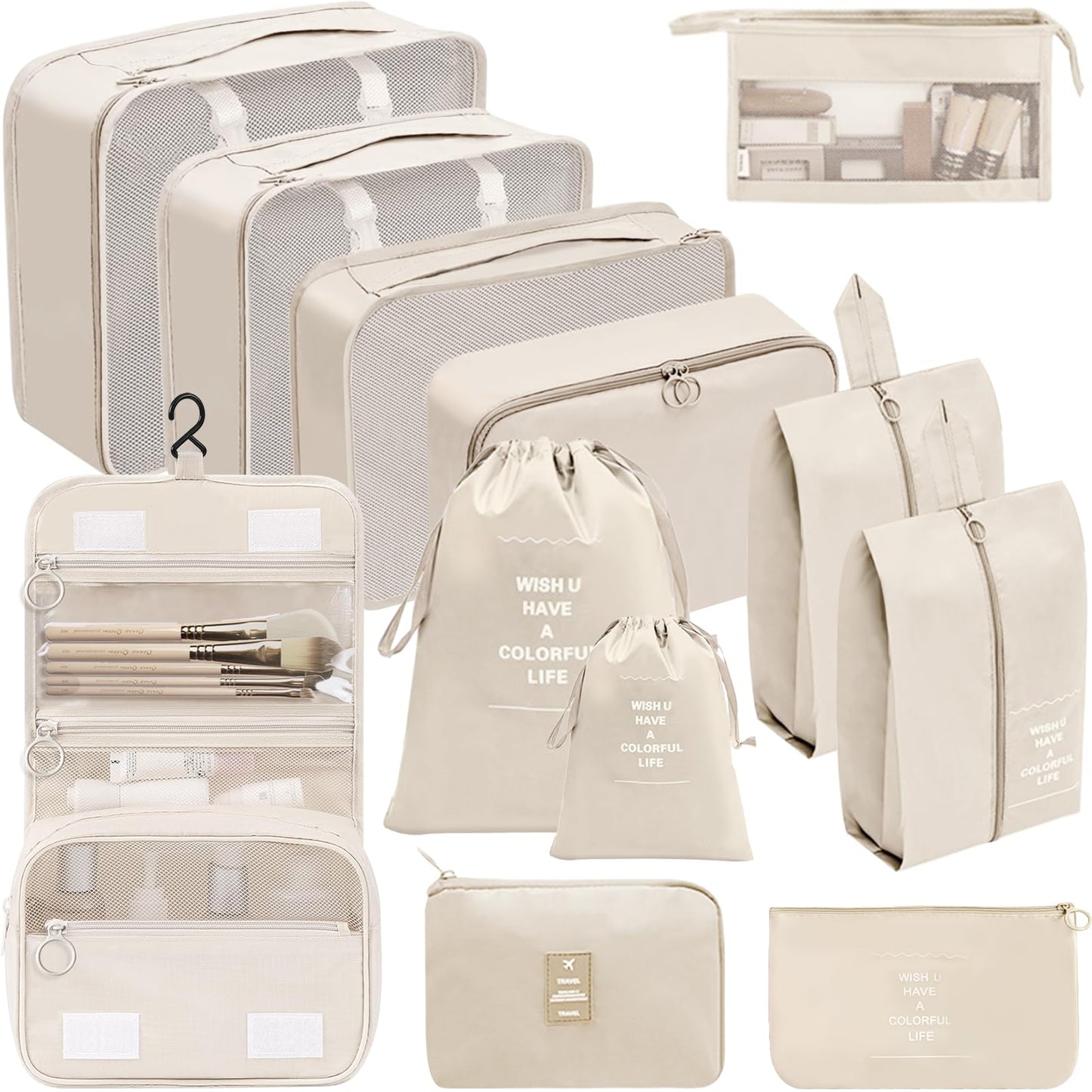 Chijoo 12-piece Packing Cubes Set (Beige), Packing Cubes for Suitcases, Travel Essentials