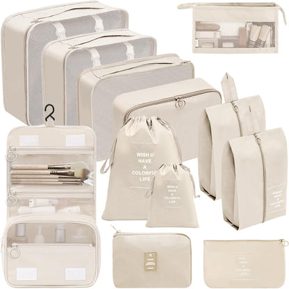 Chijoo 12-piece Packing Cubes Set (Beige), Packing Cubes for Suitcases, Travel Essentials