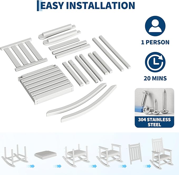 GarveeLife Poly Lumber Rocking Chair Outdoor Set of 2 - HDPE High Back Porch Rocker Chairs for Adults - All Weather Resistant Furniture for Patio - White