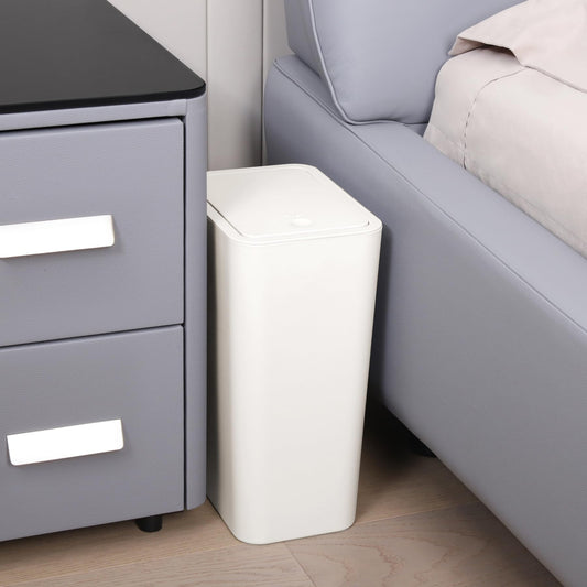 TIPGO Bathroom Trash Can with Lid, 10 Liter/ 2.6 Gallon Slim Garbage Can, Small Trash Bin Waste Basket with Pop-Up Lid for Kitchen, Bedroom, Living Room, Office (White), TSCL-10L