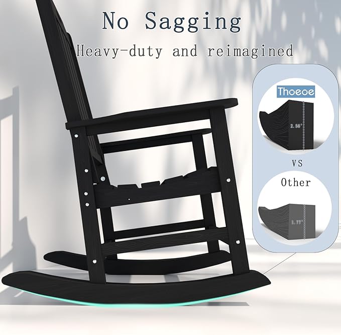 Oversized Rocking Chair Set of 8, Outdoor Rocking Chair for Adults, All Weather Resistant Porch Rocker for Lawn Garden, Black