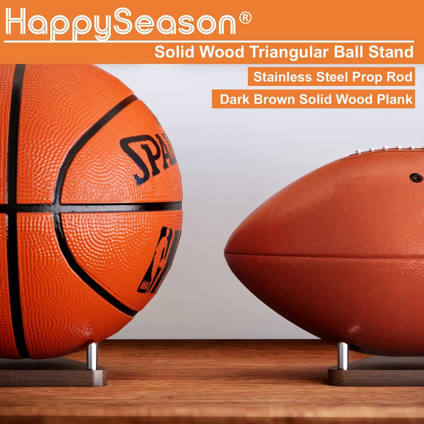 Happyseason 2 Pack Wood Football Display Stand, Triangular Ball Holder for American Football, Basketball & Soccer, Desktop Sports Memorabilia Display Rack for Autographed Balls, Easy Assembly