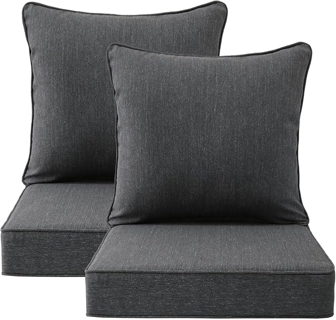 Outdoor Deep Seat & Back Cushion Set, 24 x 24 Inch Water Repellent and Fade