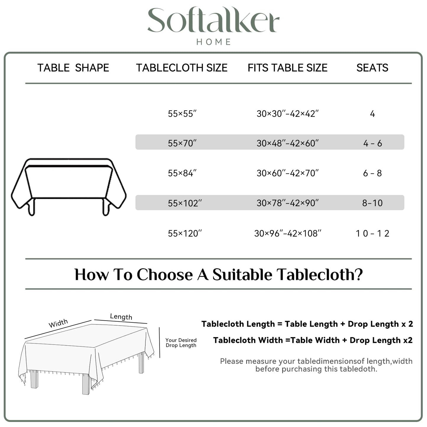 Softalker Outdoor Linen Tablecloth Square, Waterproof Cotton Boho Farmhouse Table Cloths with Tassel, Heavy Weight Wrinkle Free Table Cover for Picnic Camping Dining - 55 x 55 Inch, Coffee Lines