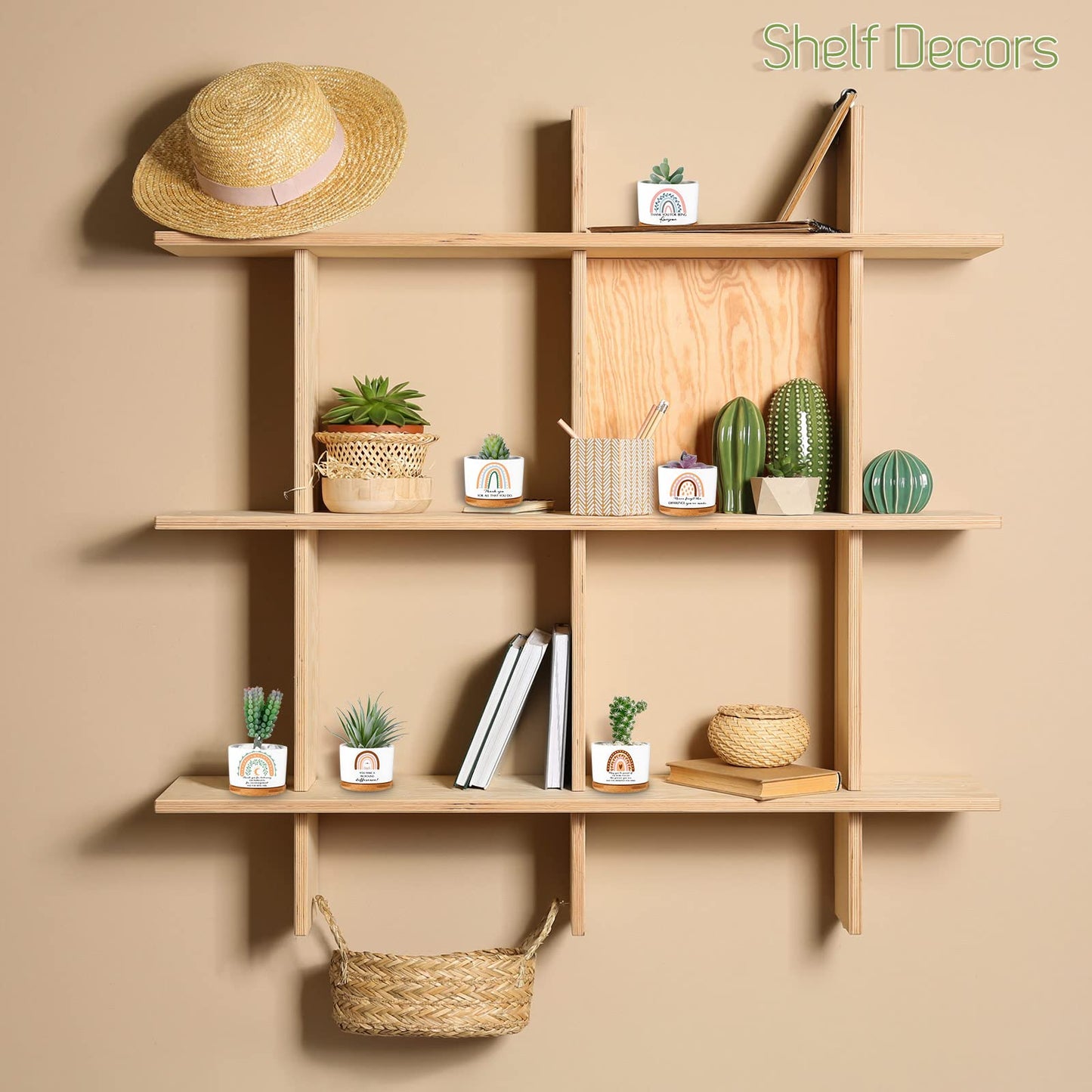 Sieral 6 Pcs Thank You Employee Appreciation Gift Succulent Pots Social Worker Gift Ceramic Plant Pot with Bamboo Tray Succulent Planter for Coworker Teacher, Plants Excluded (Boho Style)