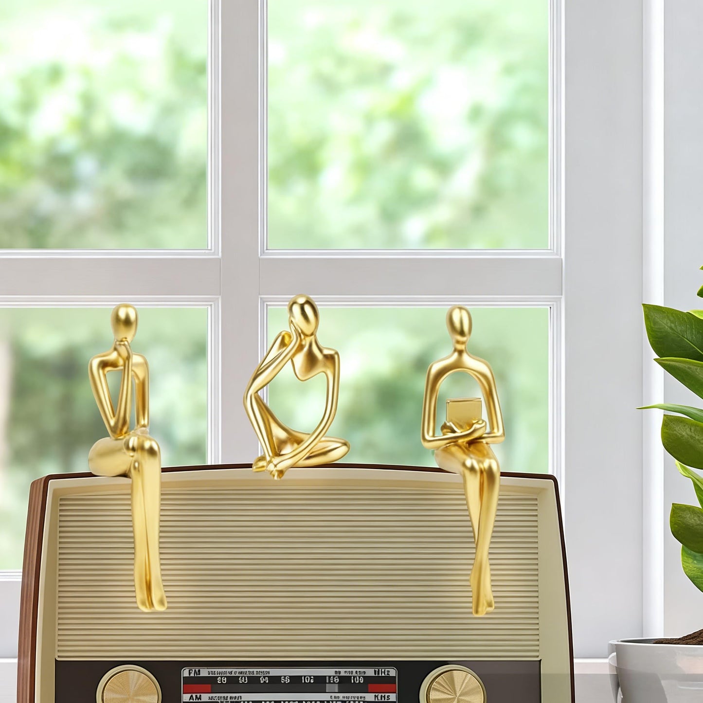 Prettidecor Gold Home Decor Thinker Statue Accents, Set of 3 Thinker Sculptures Office Decor Modern Abstract Resin Decoration on Shelf Table Desk for Living Room Office Bedroom (Small Gold)