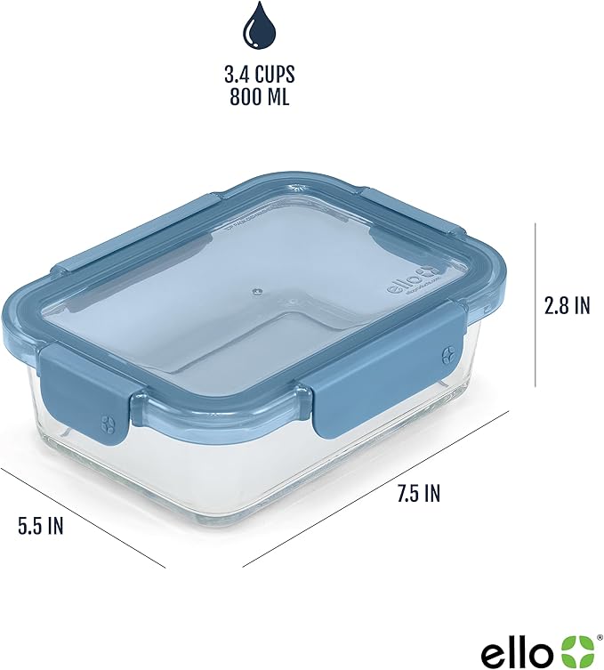 Ello Color Lock 3.4 Cup 10PC, 5 Pack Glass Meal Prep Sets Leak-Proof Glass Food