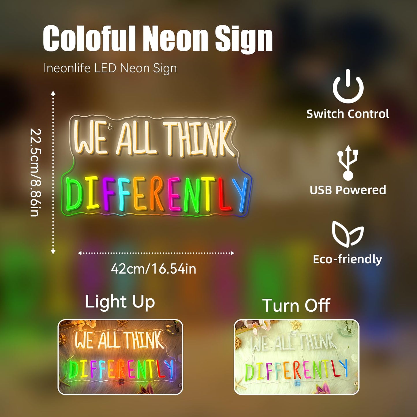 ineonlife Classroom Neon Sign Psychology Neon Signs for Wall Decor We All Think Differently Led Lights Bedroom Study Therapy Office Counseling Office Decor Gifts for Teen Boys