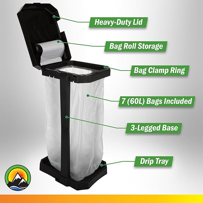 Wakeman Heavy Duty Black Trash Bag Portable Trash Bag Holder Stand