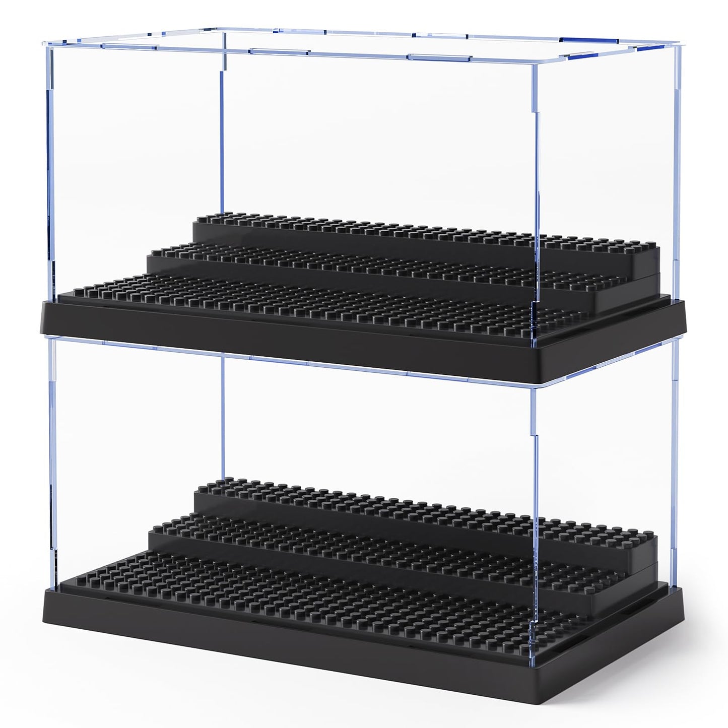 2 Pack Minifigure Display Case for Action Figures Blocks, Clear Dustproof Acrylic Display Box Storage with 3 Movable Steps Gifts for Children,Black…