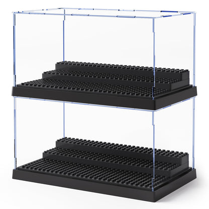 2 Pack Minifigure Display Case for Action Figures Blocks, Clear Dustproof Acrylic Display Box Storage with 3 Movable Steps Gifts for Children,Black…