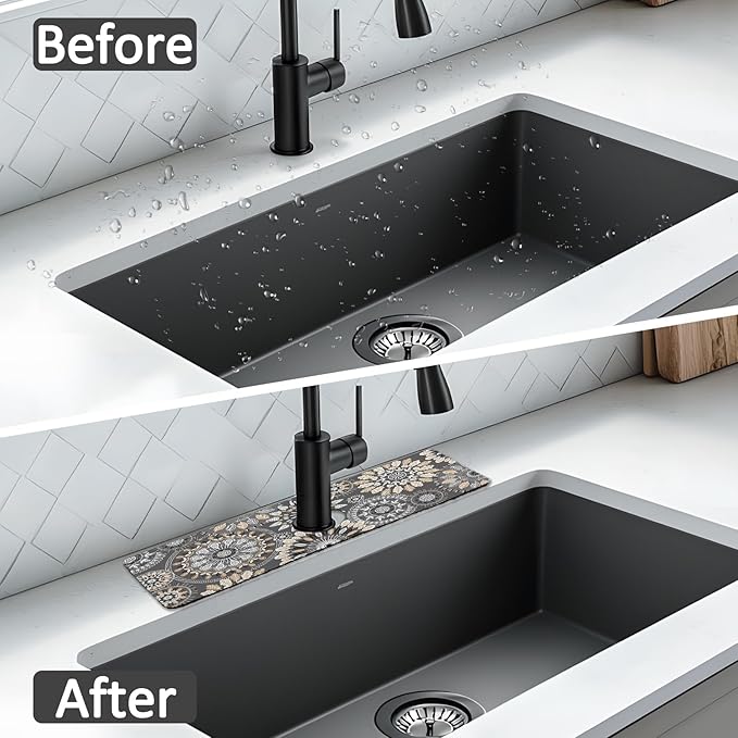 2PCS 15" X 5.5" Kitchen Sink Splash Guard Faucet Mat Mandala Super Absorbent