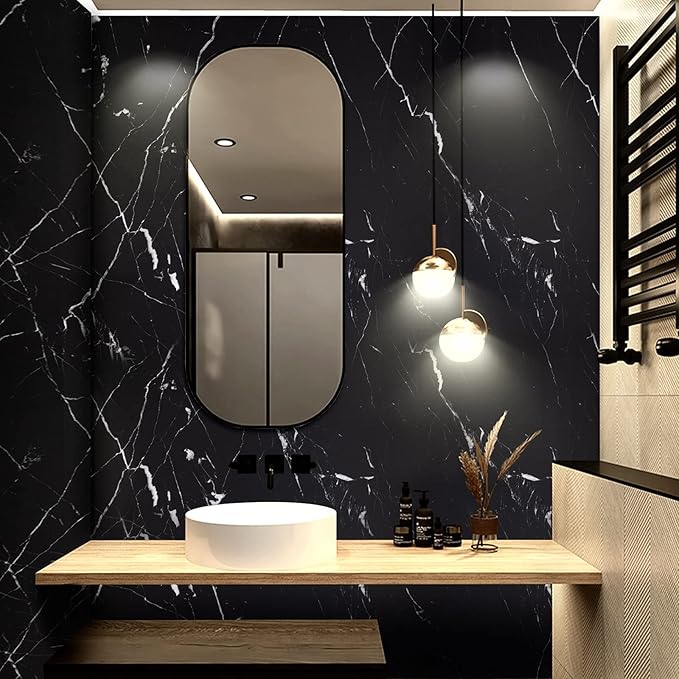 practicalWs 23.6''×118'' Marble Contact Paper Black/White Peel and Stick