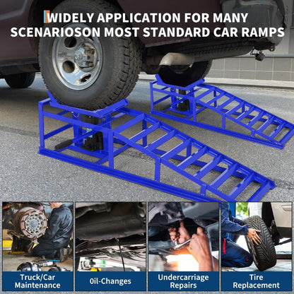 2PCS Hydraulic Car and Truck Service Ramps,11023 LBS (5 T) Capacity, Portable Lifts Ramps for Oil Changes, Adjustable Lift Height 9.8 in to 16.21 in, Home Garage,Vehicle Auto Garage Repair (Blue 5 T)