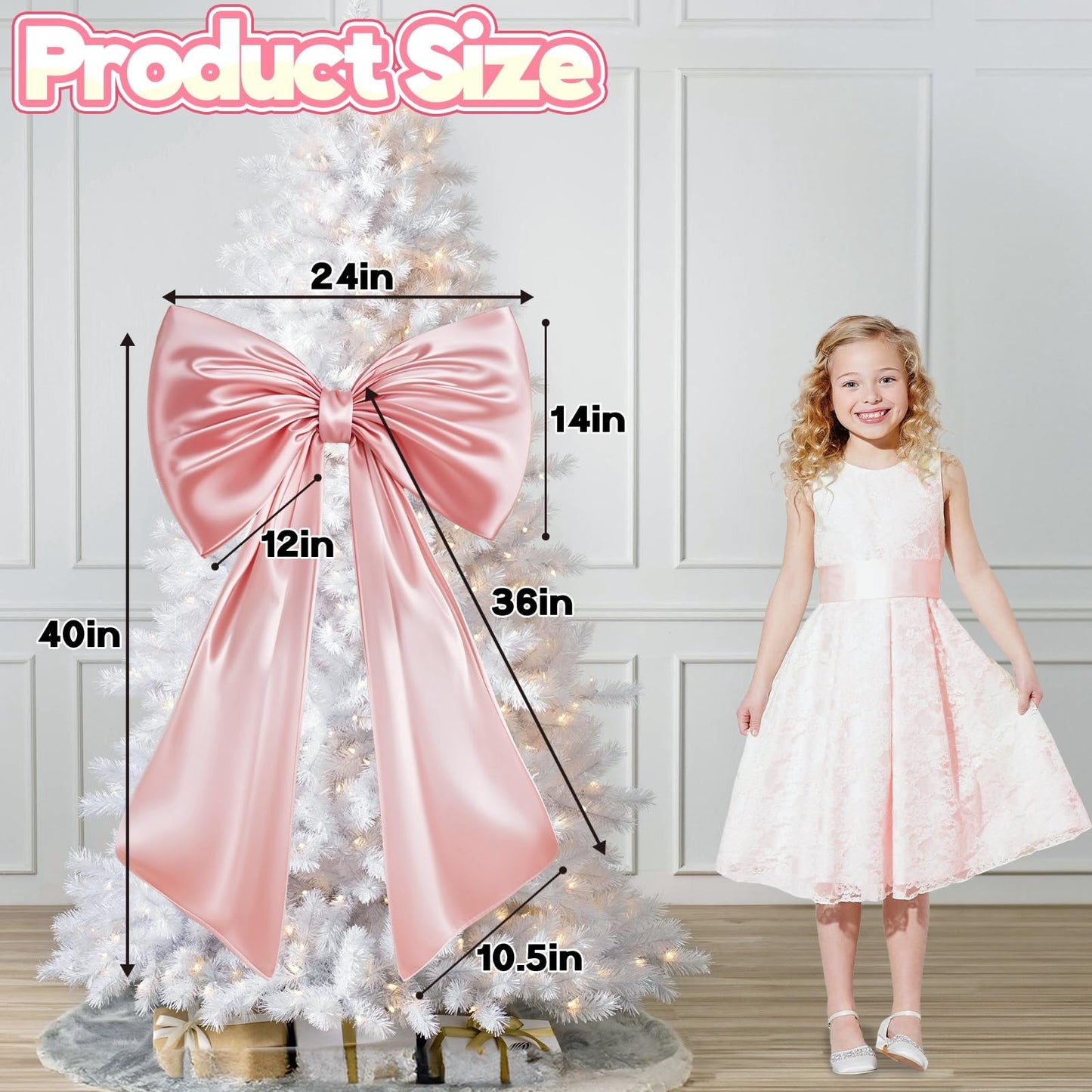 Large Pink Bow for Coquette Room Decor, 40x24 In Satin Ribbon Tie Coquette Birthday Decorations, Giant Pastel Pink Hanging Wall Decor for Ballerina Girl Just Want to Be One (Internal Stability Layer)