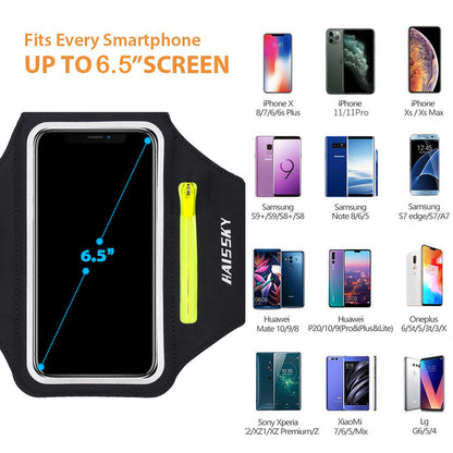 Running Armband with Earphone Bag Cell Phone Armband for iPhone 17 16 15 Pro 14 Plus 13 11 XR, Galaxy S24/S10 Water Resistant Sports Phone Holder Case & Zipper Slot Car Key Holder for 6.7 inch Phone