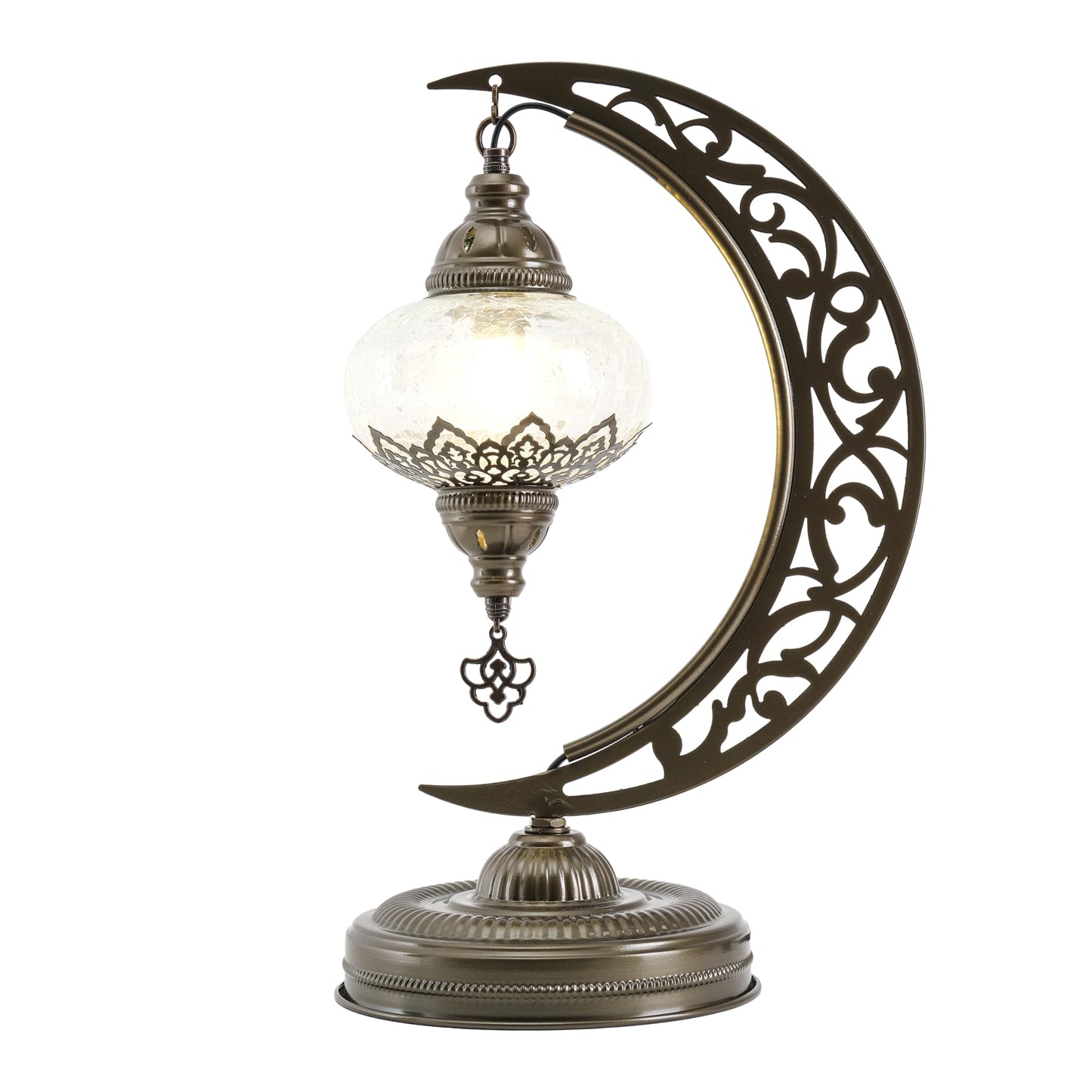 Mozaist Turkish Lamp, Unique Lamps, Moon Shaped Mosaic Table Lamp, Moroccan Handmade Antique Bohemian Vintage Lamp Shade, Tiffany Desk Bedside Stained Glass Lamp with US Plug and E12 Socket