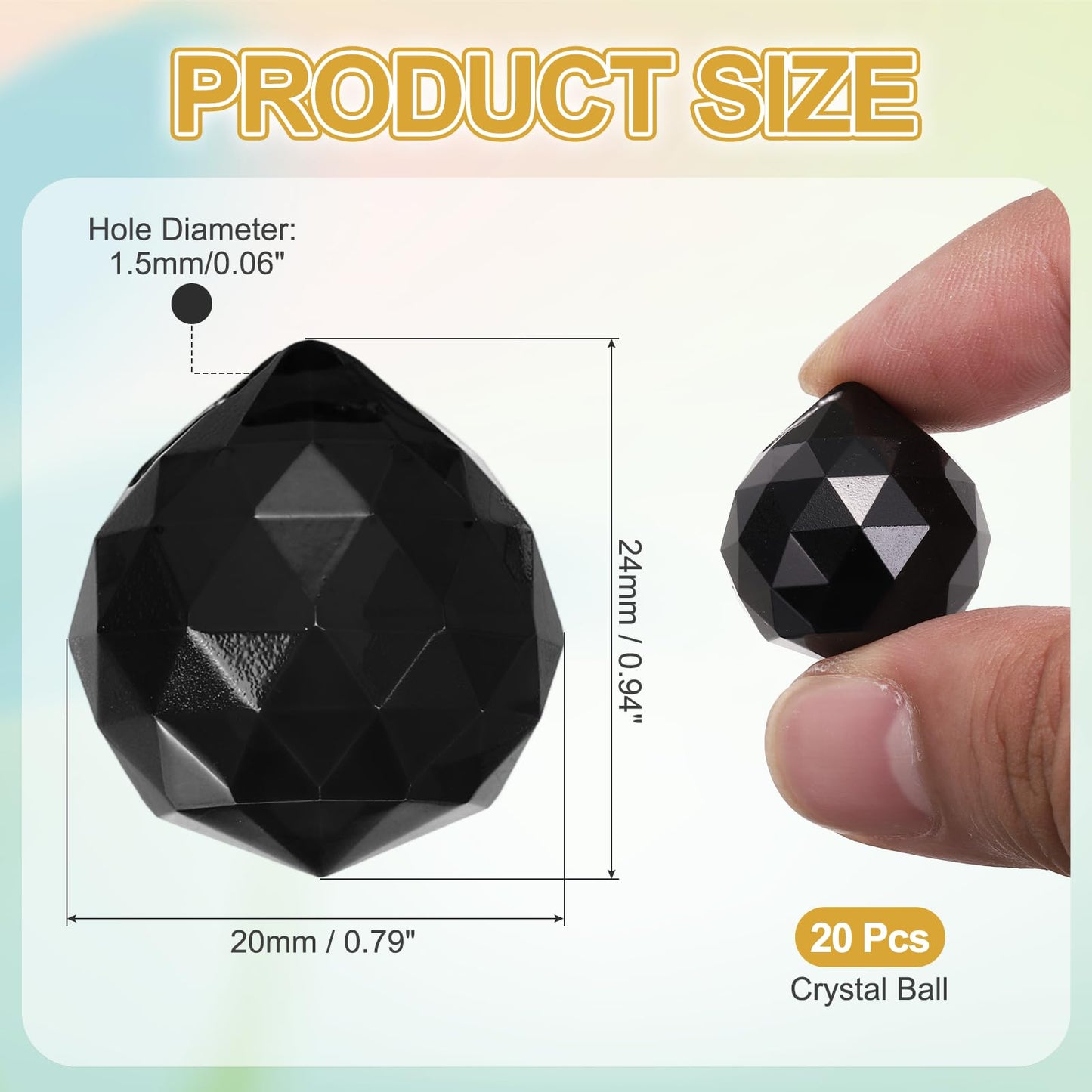 MECCANIXITY 20Pack Crystal Ball Prism, 20mm/0.8" Decorative Ball Sun Shine Catcher Suncatcher Beads for Chandelier Window Wedding Decoration Home Decor, Black