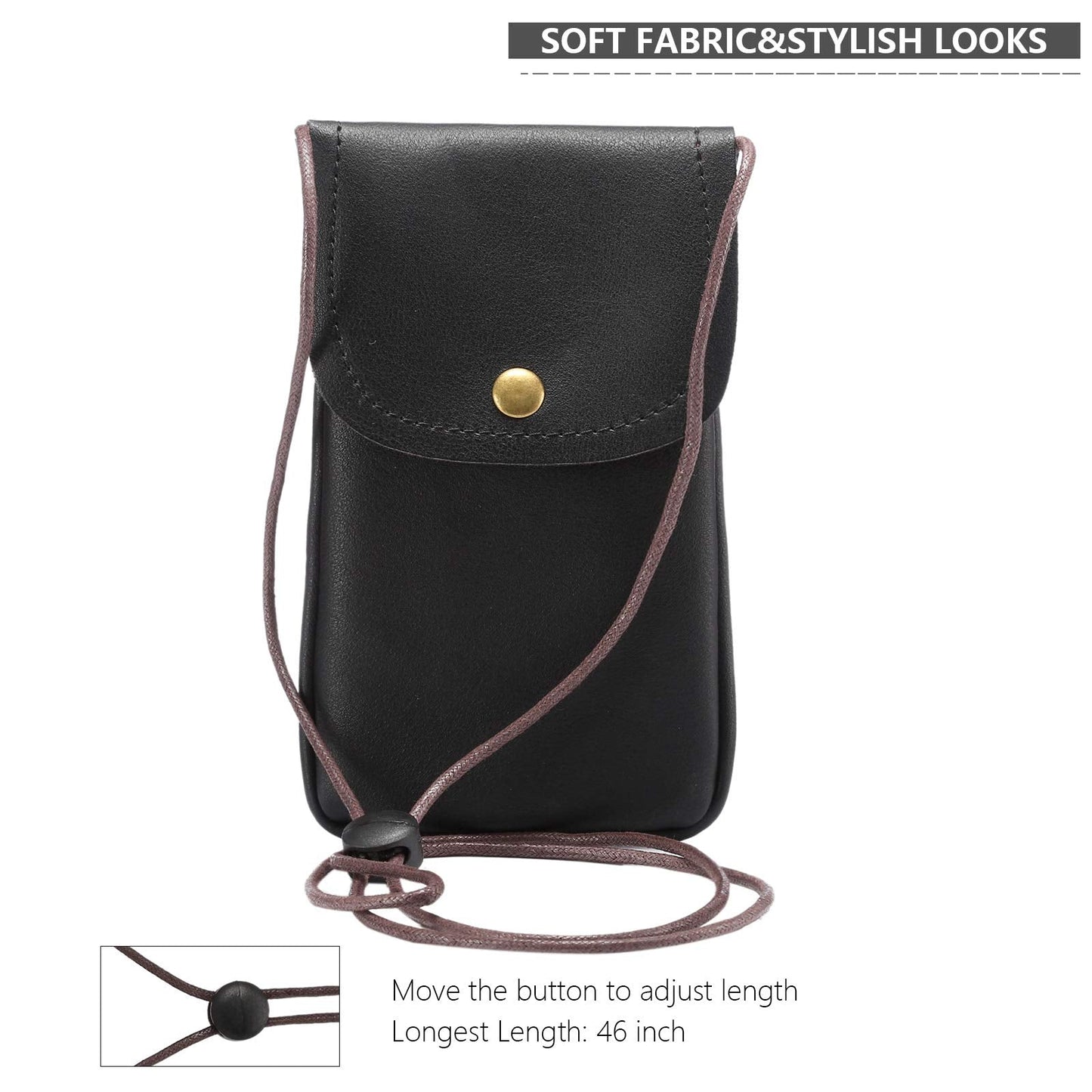 Techcircle Cell Phone Neck Pouch PU Leather Carrying Bag with Credit Card Holder Adjustable Strap, Small Travel Purse for iPhone 11 XR XS Max SE 8 7 6 Plus, Galaxy S10 S7 Edge A10 J7, Moto G6 (Black)