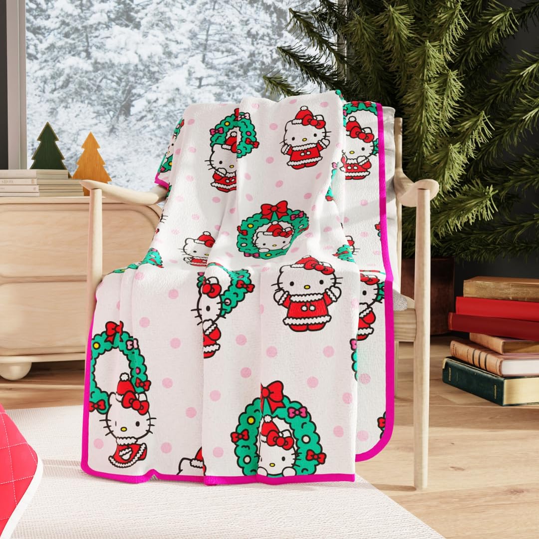 Franco Collectibles Sanrio Hello Kitty Holiday Christmas Blanket, Super Soft Cozy Plush, 60 in x 90 in, (Officially Licensed Product)