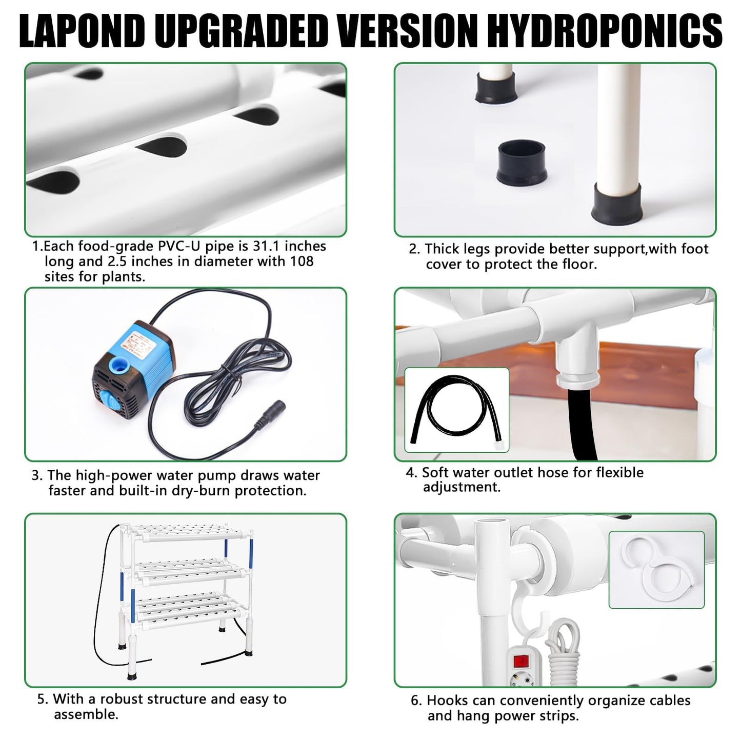 LAPOND Hydroponics Growing System Kit for Vegetables,Flowers Fruits and Herbs, with 108 Plant Sites, Suitable for Indoor and Outdoor (Upgraded Version)