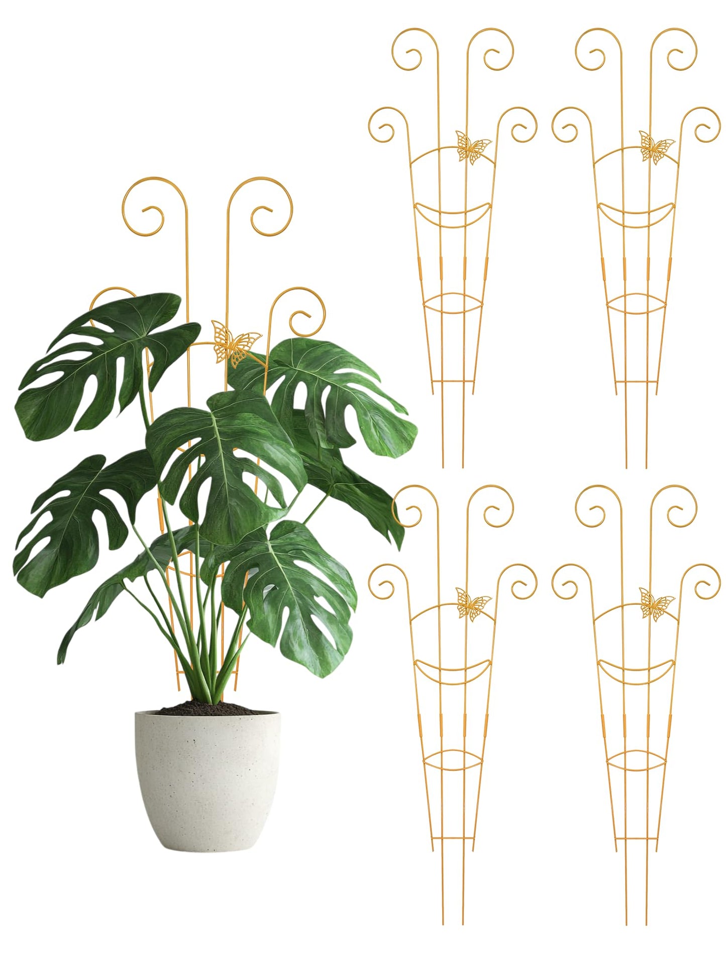 4Pcs Indoor Plant Trellis for Potted Plants, 30" Taller Expandable Garden Metal Trellis for Climbing Plants Outdoor, Houseplant Support Stakes for Ivy Pothos Hoya Flower (Gold)