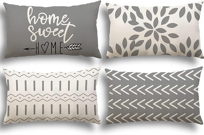 YCOLL Lumbar Pillow Covers 12x20 Set of 4, Modern Sofa Throw Pillow Cover
