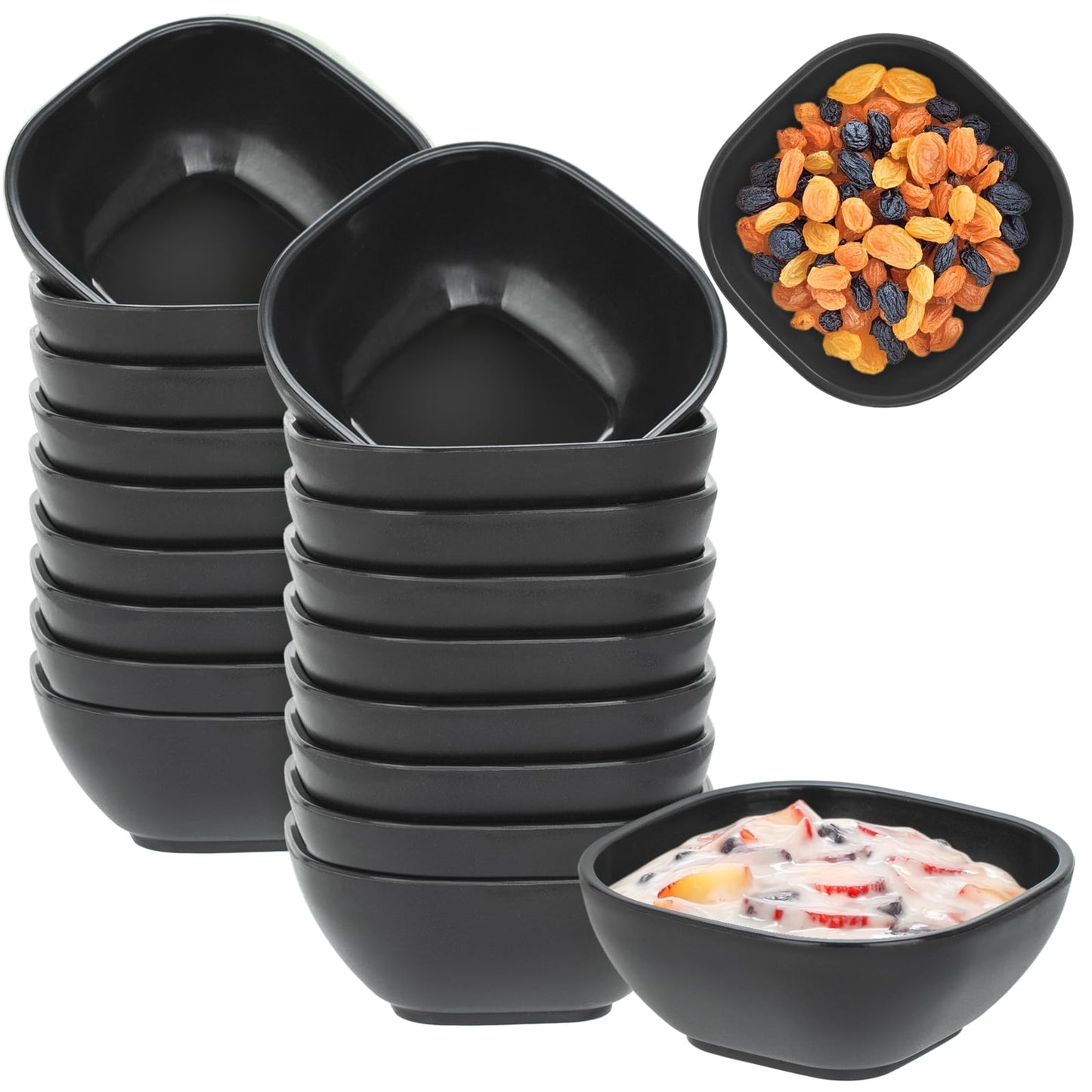 Ronanemon 20 Pack Small Bowls, 4.5 OZ Wheat Straw Soy Sauce Dishes, Unbreakable Dessert Bowls,Dipping Sauce Cups, Mini Prep Bowls,Snacks, Sauce Ketchup, BBQ (Black)