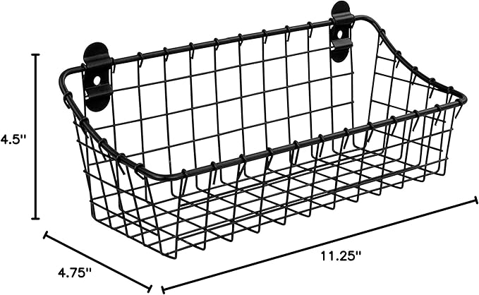 Spectrum Small Wire Wall Basket Matte Black Mounted Rustic Wall Bin, Vintage