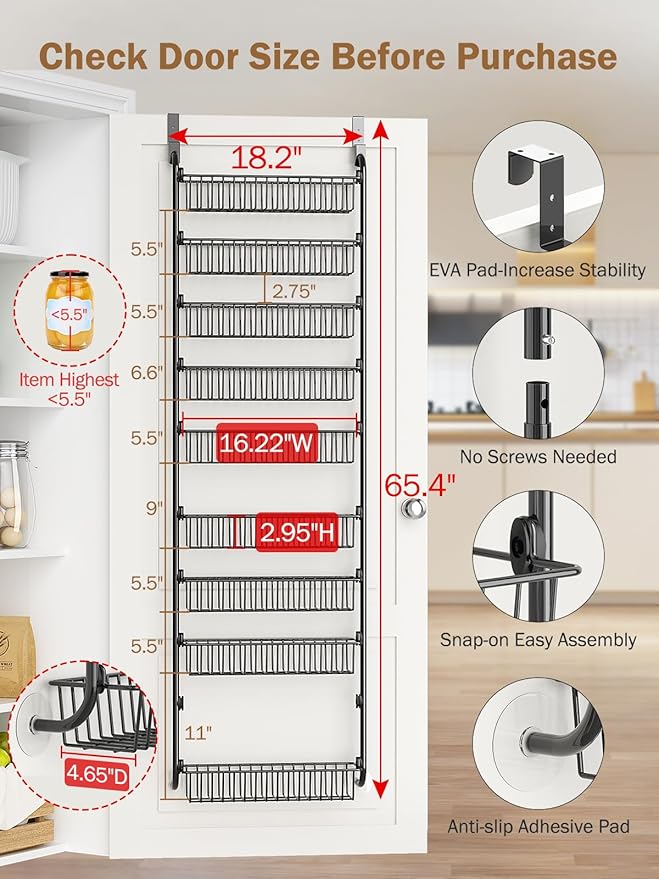 Delamu Over The Door Pantry Organizer, 9-Tier Pantry Door Organizers and Storage