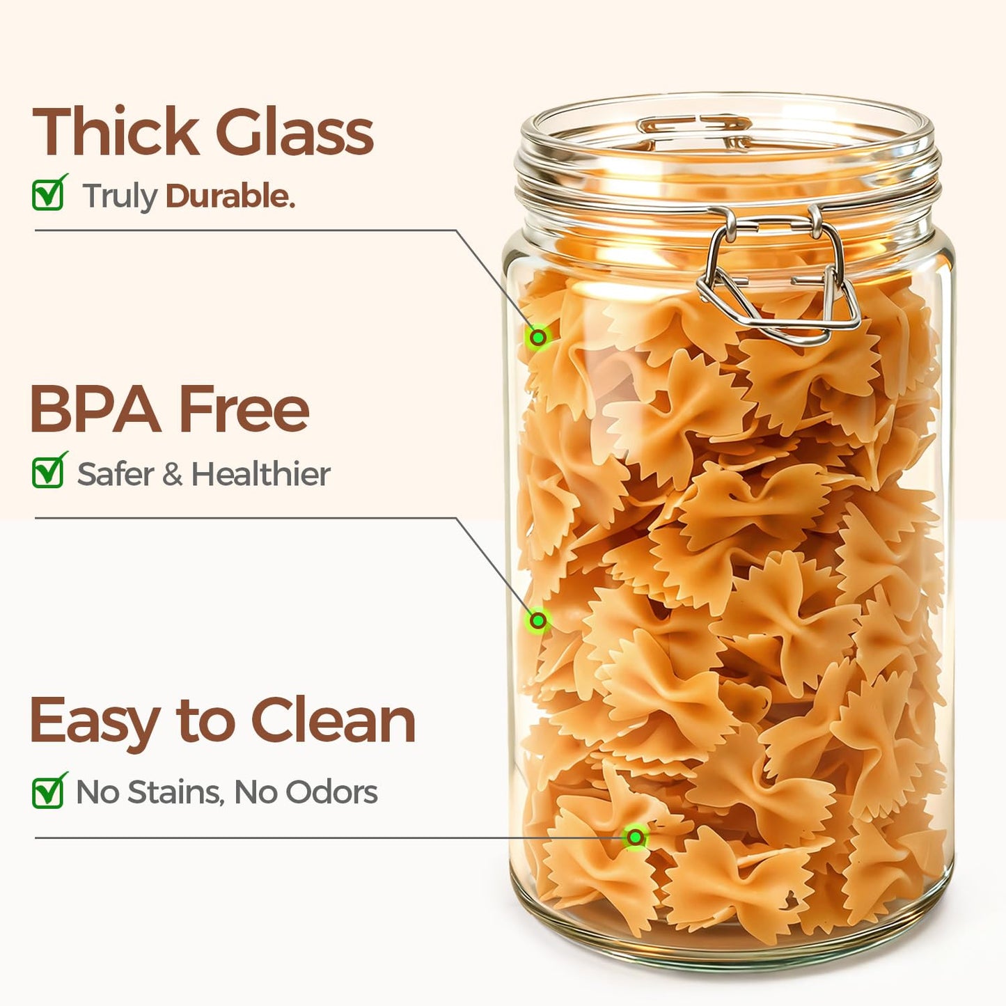 ComSaf 1 Quart Glass Jars with Airtight Lids (32oz, Set of 3), Straight-Sided Canisters for Sourdough Starter & Fermenting, 1L Hermetic Pantry Storage for Flour, Sugar, and Coffee