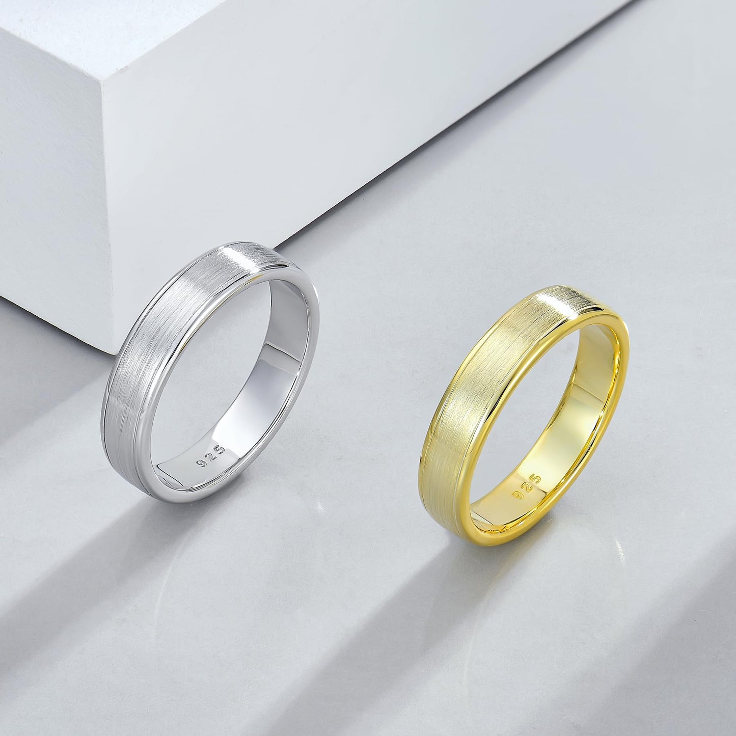 STARCHENIE 5mm Wedding Band Ring, Solid 925 Sterling Silver, Brushed Matte Finish, Comfort Fit, Size 8