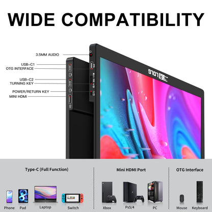 10.5''Portable Monitor for latop ,2K FHD 60HZ Laptop Monitor Screen,USB-C and HDMI Inputs, Ultra-Slim IPS Panel with HDR and Premium Smart Cover & Speakers for Laptop,PC,Phone,PS4/5,Switch,Mac,Xbox