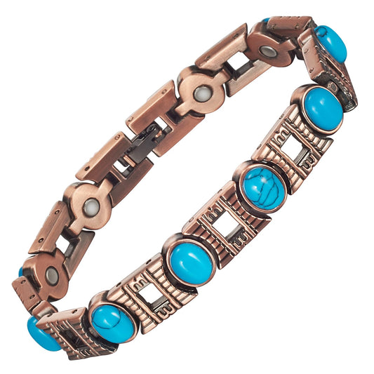 EnerCoppeX Copper Magnetic Bracelet for Women - Turquoize Detox Jewelry with 3500 Gauss Magnet (H)