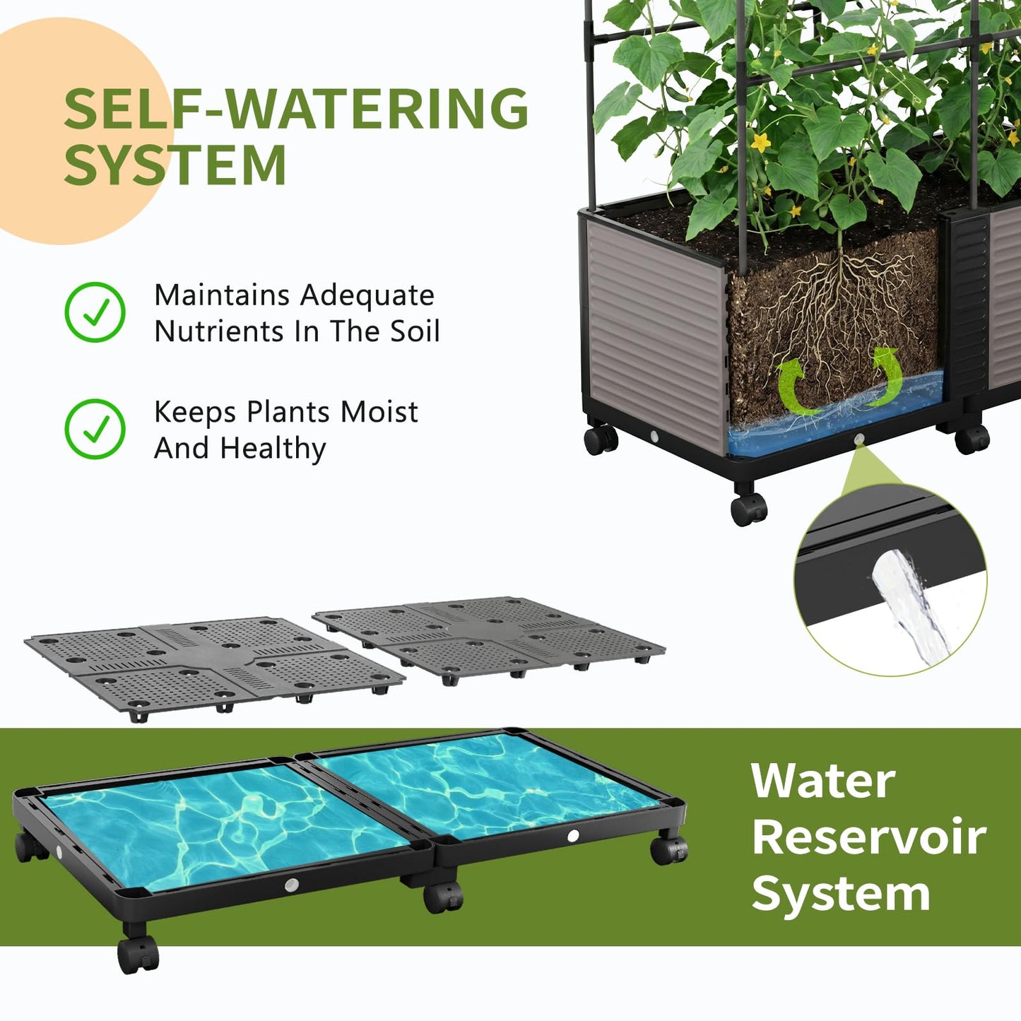UrGROWA Raised Garden Bed Planter Box with Trellis, 73''H Tomato Planters for Climbing Plants Vegetable Vine Flowers Outdoor Patio Tomato Cage, Self Watering Planter with Wheels