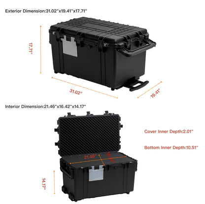 MEIJIA Portable Rolling Waterproof Protective Case,Hard Compact Case With Retractable Pull Handle And Wheels,Customizable Fit Foam Inserted,Elegant Black, 31.02" X19.41" X17.71"