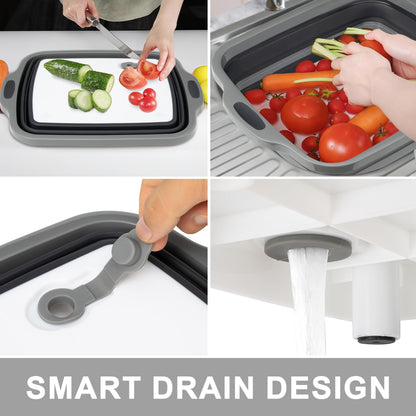 Tiawudi Large Collapsible BBQ Prep Tub with Lid(4.22 Gal/16L), Foldable Camping Sink with Colander, Cutting Board, Dish Basin for Kitchen, Bowl, Vegetable and Fruit, Storage Basket for Picnic