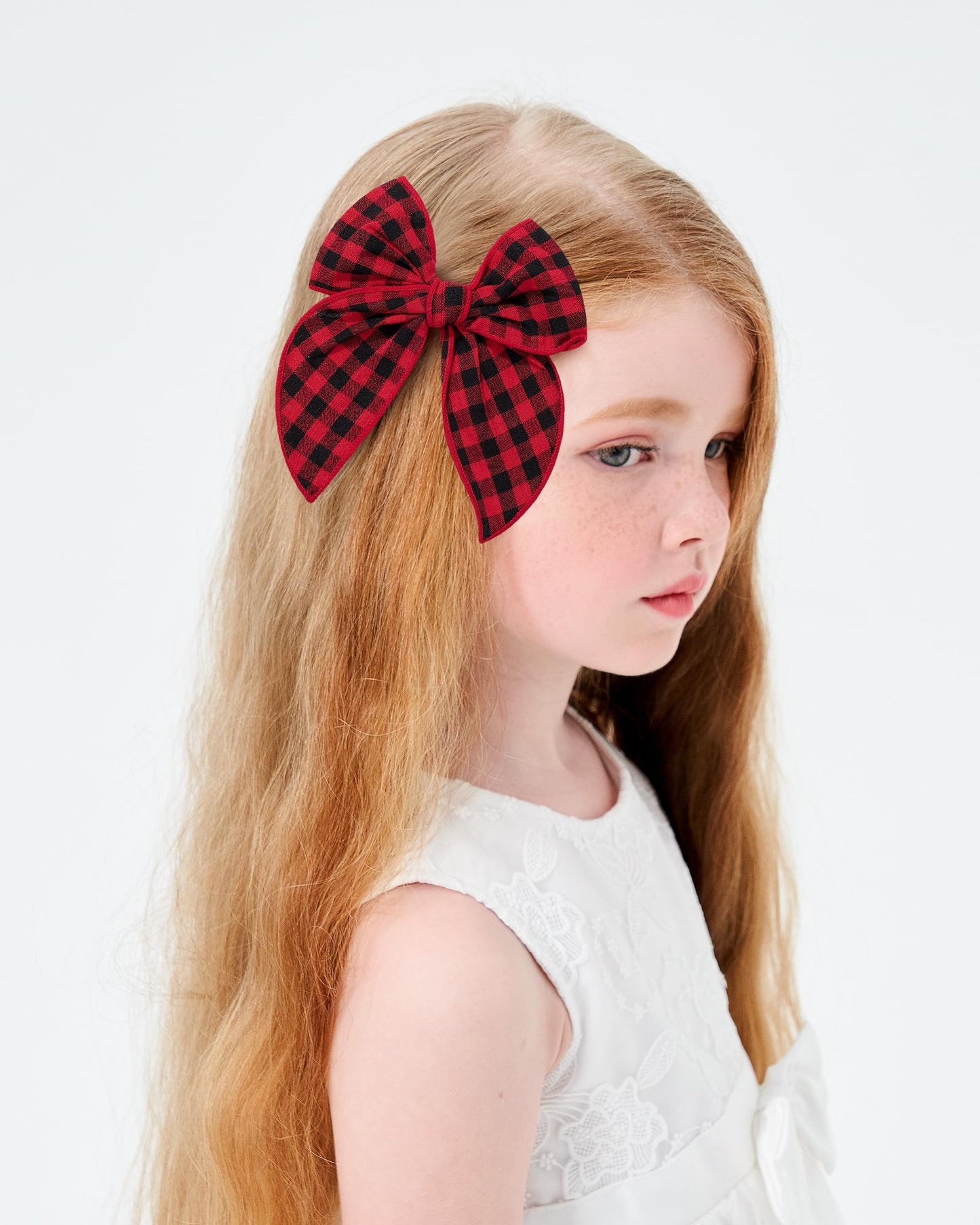 doboi 8PCS 5.5" Christmas Baby Girls Hair Clips Fable Hair Bows Cotton Linen Bows for Girls Gingham Hair Accessories for Baby Toddlers Kids