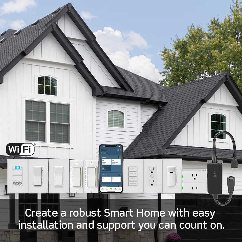 Leviton Decora Smart Dimmer Switch, Wi-Fi 2nd Gen, Neutral Wire Required, Works with Matter, My Leviton, Alexa, Google Assistant, Apple Home/Siri & Wired or Wire-Free 3-Way, D26HD-1RW, White