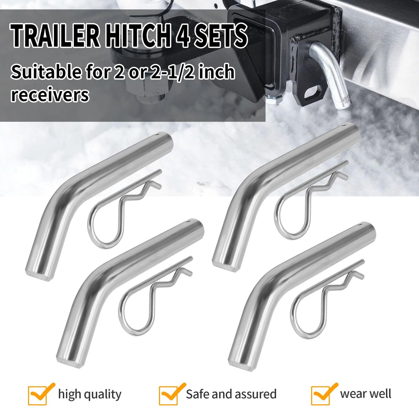 SYOWADA 4Pcs Steel Trailer Hitch Pin & Clip with Grooved Head Fits 2 Or 2-1/2-Inch Receiver, 5/8-Inch Diameter Trailer Hitch Pin for Towing