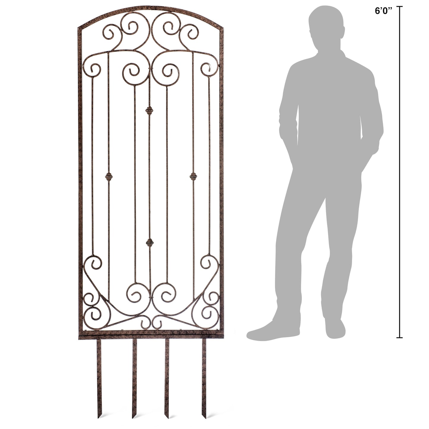 H Potter Large Metal Garden Trellis 32" W x 6 feet Tall — Heavy Duty Iron for Climbing Roses, Clematis, Ivy — Freestanding, Weather Resistant, Ground Spikes Included