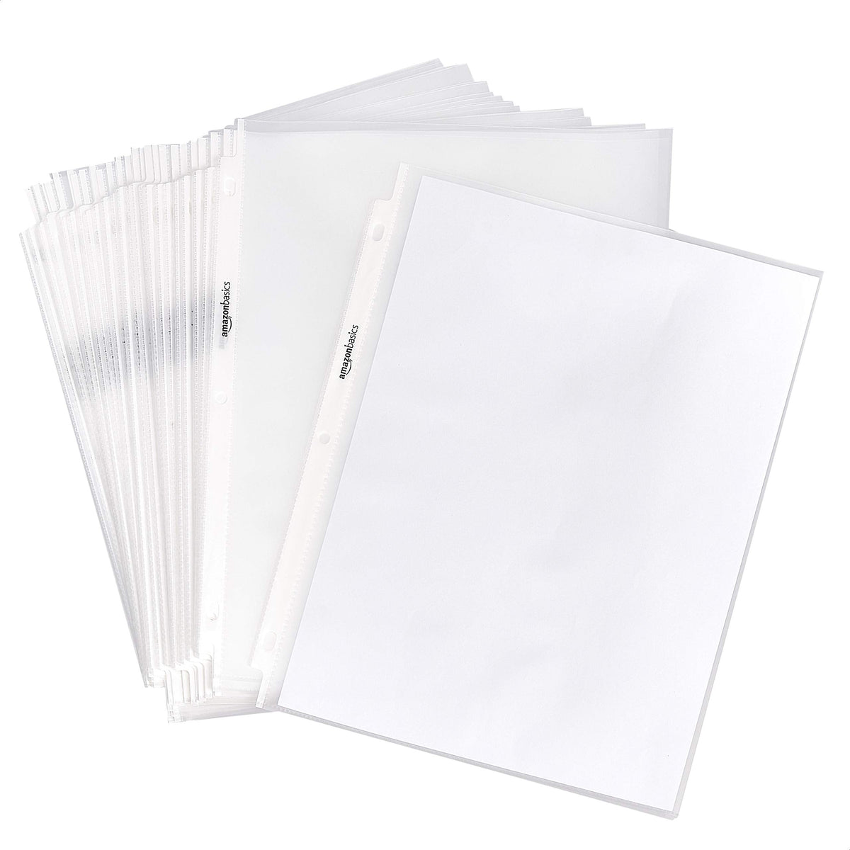 Amazon Basics Heavy Duty Non-Glare Sheet Protector for Documents, 3 Ring Binder, Top Loading, Letter Size 8.5 x 11 inch, Clear, 100-Pack