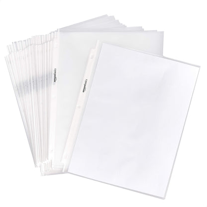 Amazon Basics Heavy Duty Non-Glare Sheet Protector for Documents, 3 Ring Binder, Top Loading, Letter Size 8.5 x 11 inch, Clear, 100-Pack