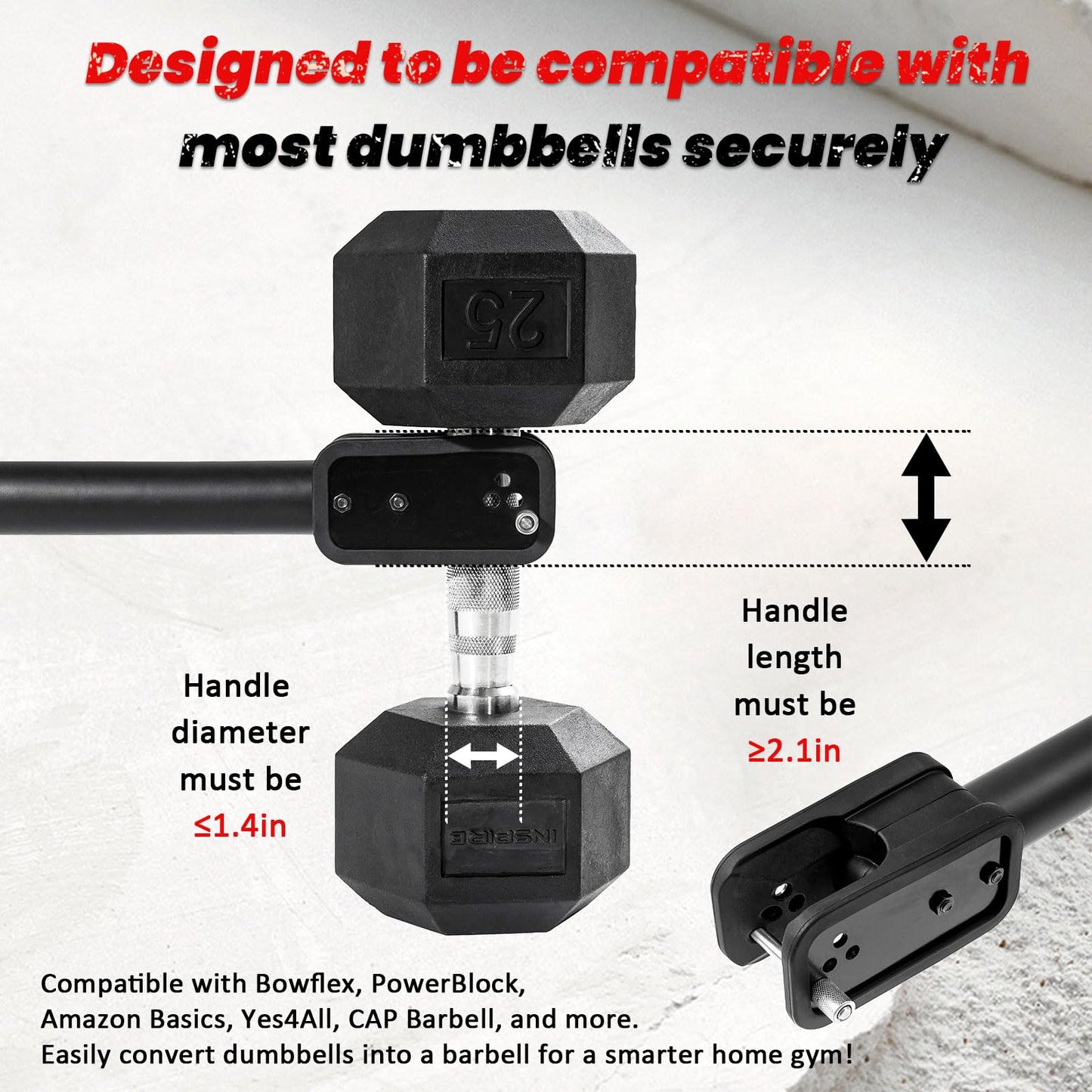 MARCHMARS Dumbbell Barbell Converter Bar, Adjustable Barbell Bar for Home Gym, Compatible with Most Dumbbells, All-Metal Dumbbell to Barbell Converter for Weight Lifting and Strength Training