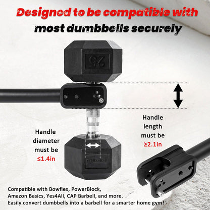 MARCHMARS Dumbbell Barbell Converter Bar, Adjustable Barbell Bar for Home Gym, Compatible with Most Dumbbells, All-Metal Dumbbell to Barbell Converter for Weight Lifting and Strength Training