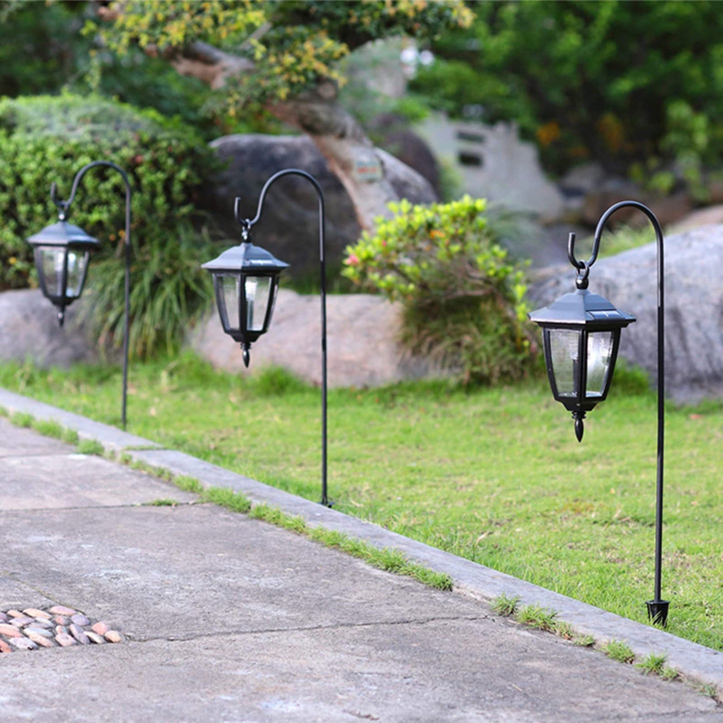 Outdoor Shepherds Hooks,29Inch Small Adjustable Metal Bird Feeder Pole Hanger,Courtyard Lawn Iron Hanging Hook,Heavy Duty Plants Lanterns Garden Stakes for Flower Pots,Solar Lights,Garden Decor (1PC)