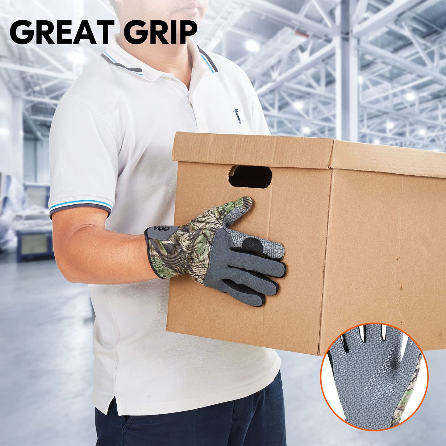 Vgo... Utility Work Gloves Super Grip Touchscreen with Silicone Palm, Mechanics Gloves Light Duty for Warehouse Delivery Mechanics Multipurpose